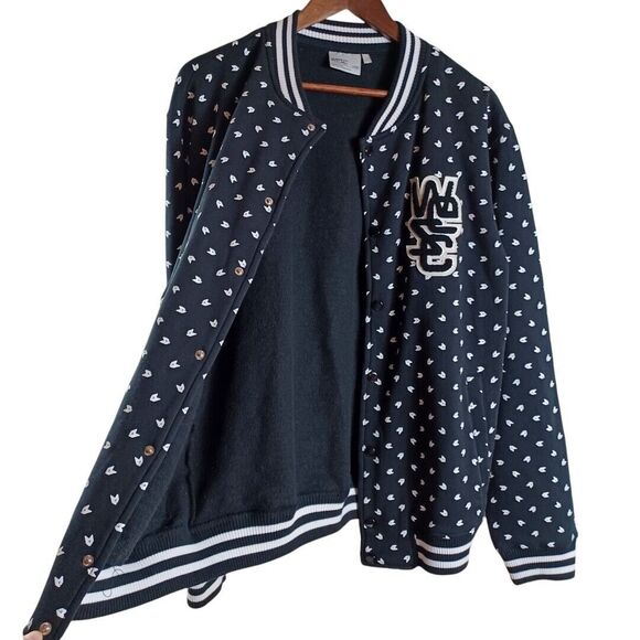 WESC Sz L Varsity Jacket Black Fox Print Button-Up Bomber Streetwear Skate Prep - Picture 7 of 11